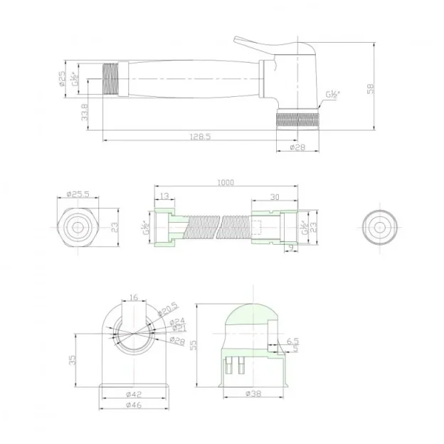 Crosswater Luxury Douche Kit Chrome technical drawing - Image 3