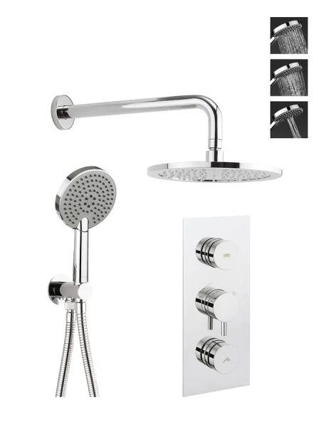 Crosswater Dial Kai Lever Thermostatic Shower Valve With 2 Way Diverter, Shower Head, Arm & Shower Kit Chrome