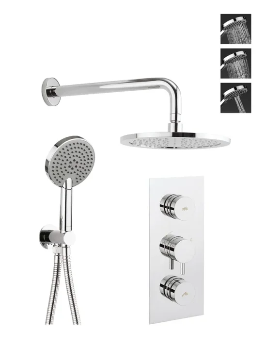 Crosswater Dial Kai Lever Thermostatic Shower Valve With 2 Way Diverter, Shower Head, Arm & Shower Kit Chrome product image - Image 1