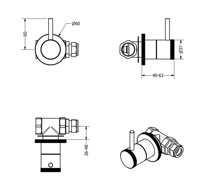 Crosswater Mpro Industrial Wall Stop Taps Chrome technical drawing - Image 3