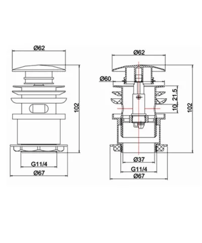 Crosswater Basin Click Clack Waste (slotted) Chrome technical drawing - Image 2