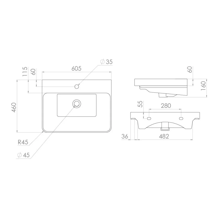 Saneux Hyde 60x46cm Washbasin 1th detail view - Image 6