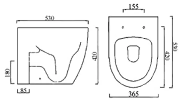 Faeber Zero Back To Wall Rimless Toilet Pan - Gloss White technical drawing - Image 2