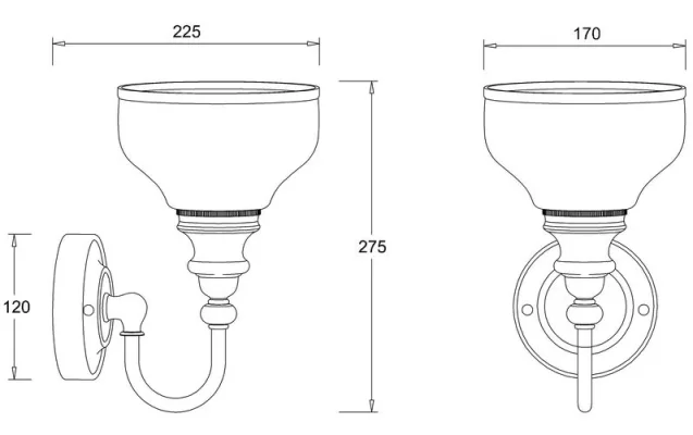 Burlington Ornate Base, Frosted Cup Glass Shade - Chrome technical drawing - Image 2