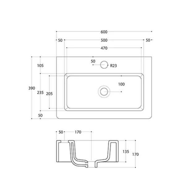 Crosswater Air Wall Mounted Basin 600 With Overflow White detail view - Image 4