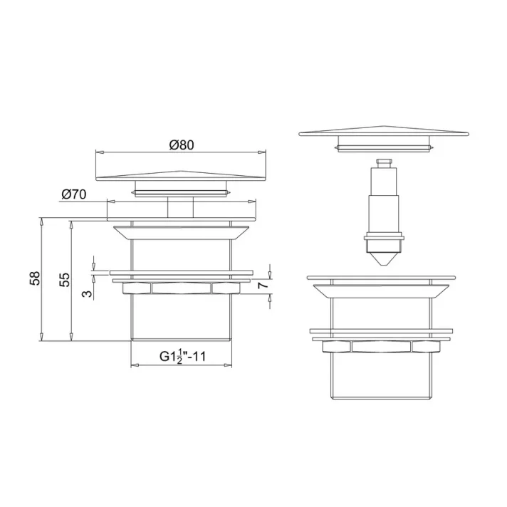 Britton Click Clack Bath Waste (unslotted) detail view - Image 2