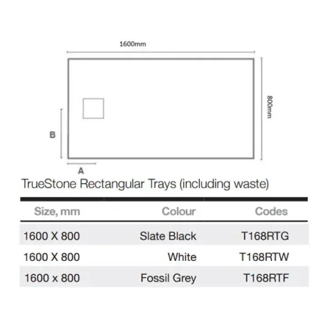 Merlyn Truestone Rectangle Tray Graphite Slate Black 1600 X 800mm technical drawing - Image 3