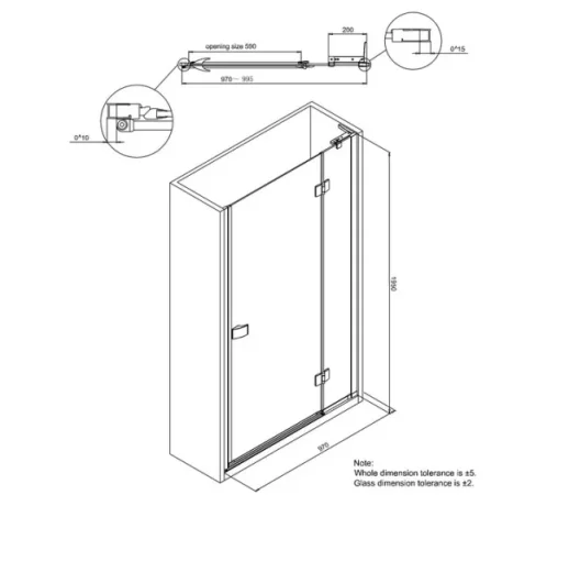 Crosswater Design 8 Hinged Door 1000 Silver detail view - Image 6
