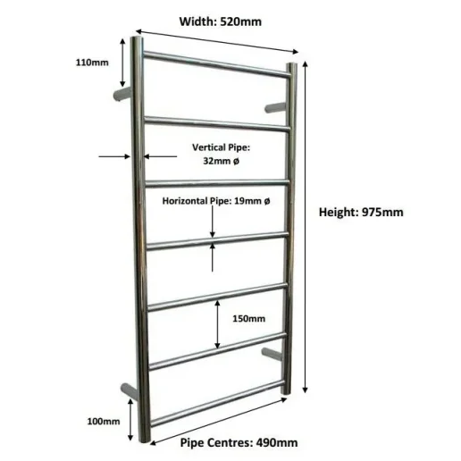 Jis Pevensey 975 X 520mm Radiator For Central Heating Polished Stainless Steel detail view - Image 3
