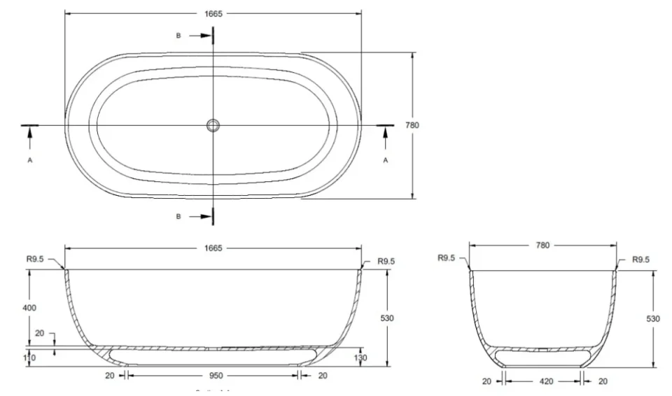 Bc Designs Crea Bath 1665 X 780 (no Waste) Matt White detail view - Image 3