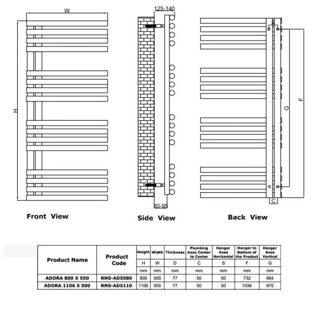 Reina ADORA 800 x 500 technical drawing - Image 3