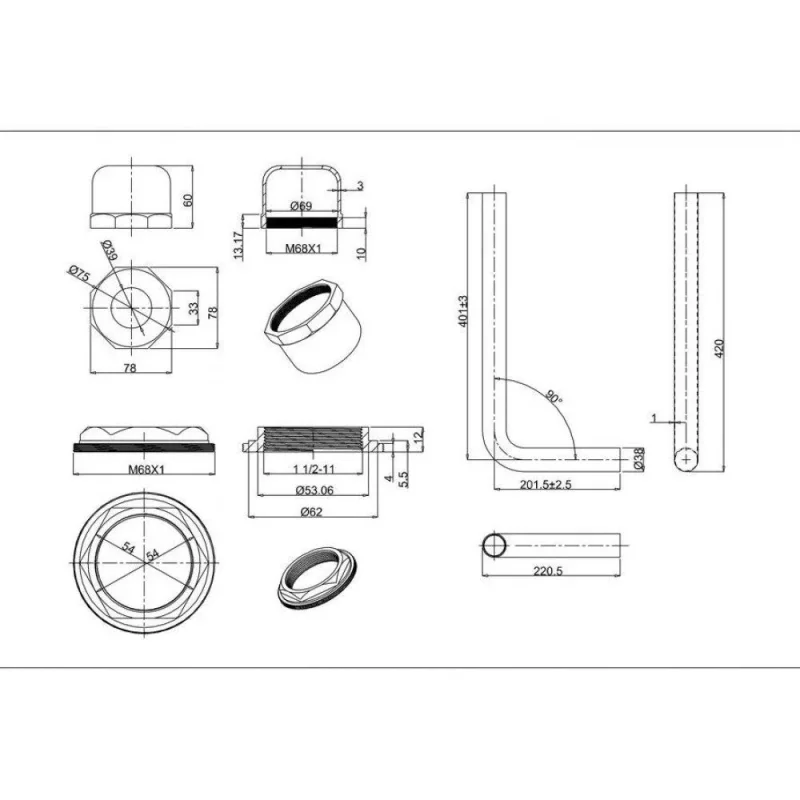 Burlington Low Level Flush Pipe Kit - Chrome technical drawing - Image 2