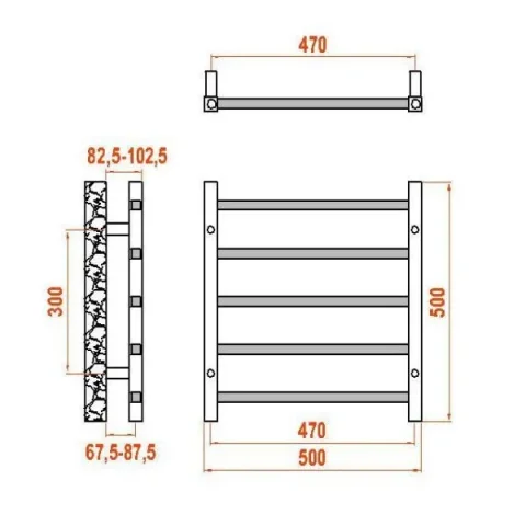 Reina Serena Designer Radiator - 500 X 500 Chrome technical drawing - Image 3