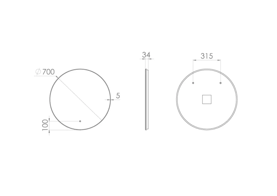 Saneux Oska 70cm Electric Mirror V2 technical drawing - Image 4