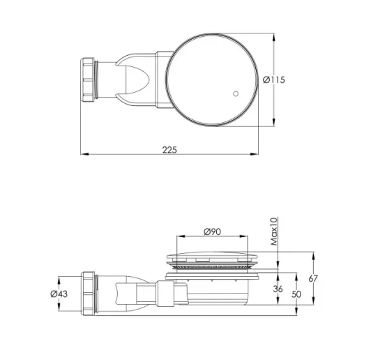 Just Taps Vos Slim Shower Waste Matt Black technical drawing - Image 2