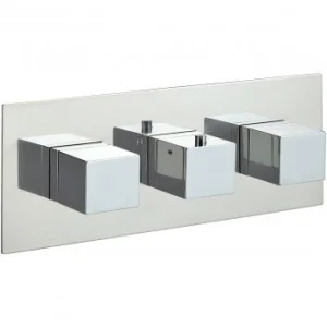 Just Taps Athena Square Horizontal Shower Valve 3 Handles 3 Outlets Chrome