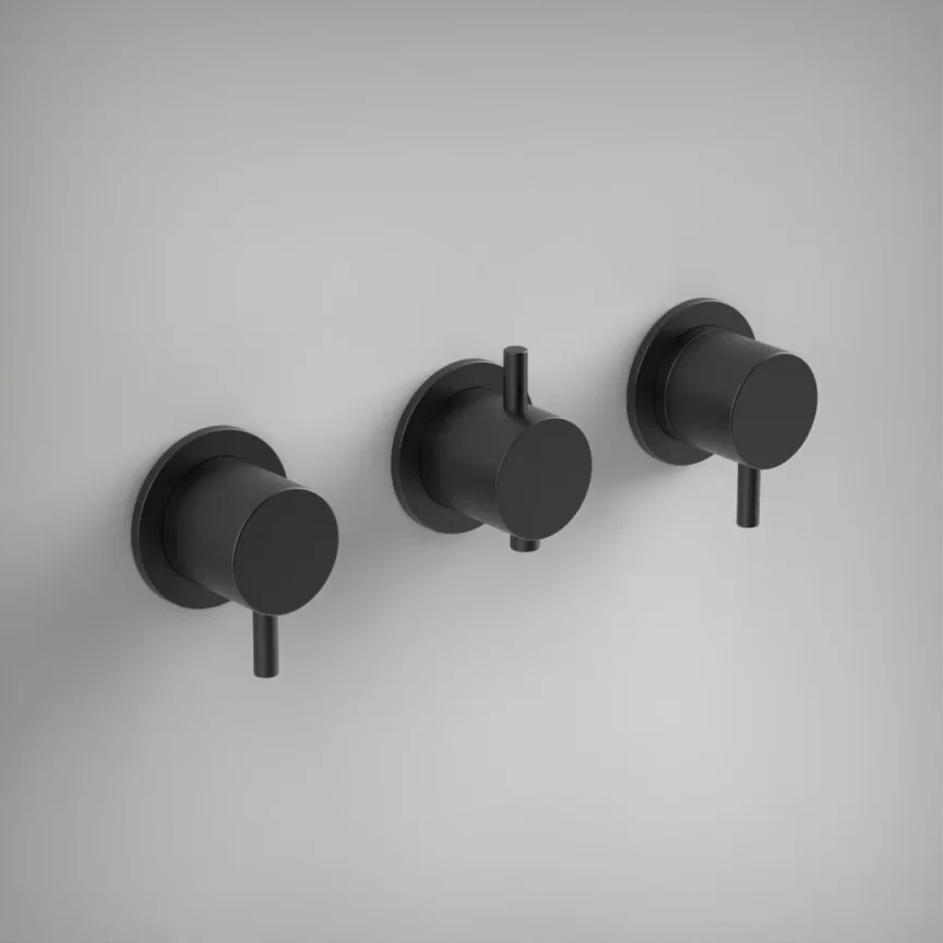 Ava Trend 4 Way 3 Handle Thermostat Valve W/Flange - Brushed Black product image - Image 1