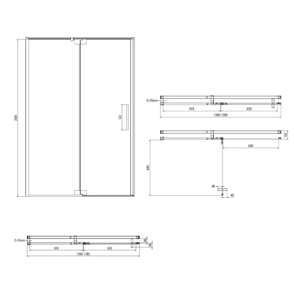 Crosswater Optix Pivot Door With Inline Panel 1400 Polished Stainless detail view - Image 3
