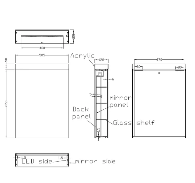 Crosswater Image Illuminated Cabinet 500x700 Universal L/r technical drawing - Image 2