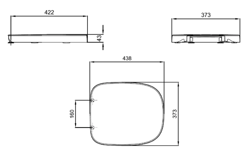 Crosswater Kai S Soft Close Thin Toilet Seat White technical drawing - Image 3