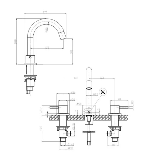 Crosswater Mpro Basin 3 Hole Set Deck Mounted Chrome detail view - Image 5