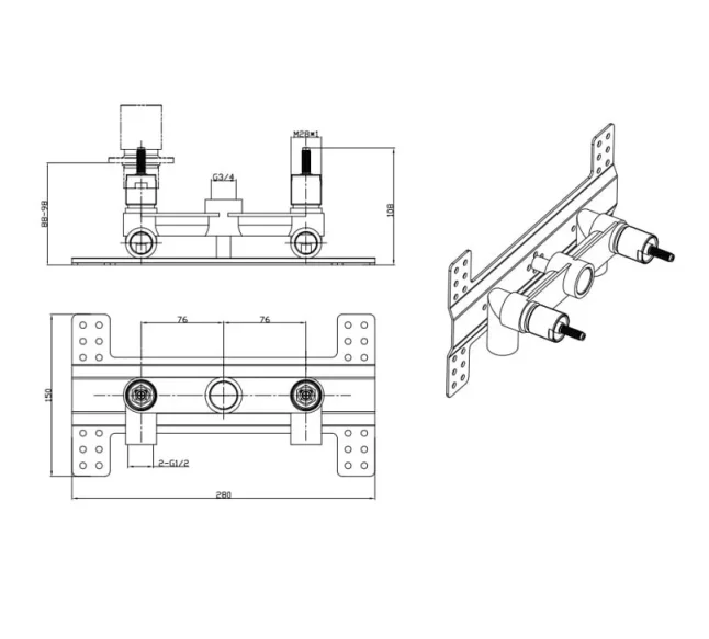 Crosswater Mpro Basin 3 Hole Set Deck Mounted Chrome detail view - Image 6