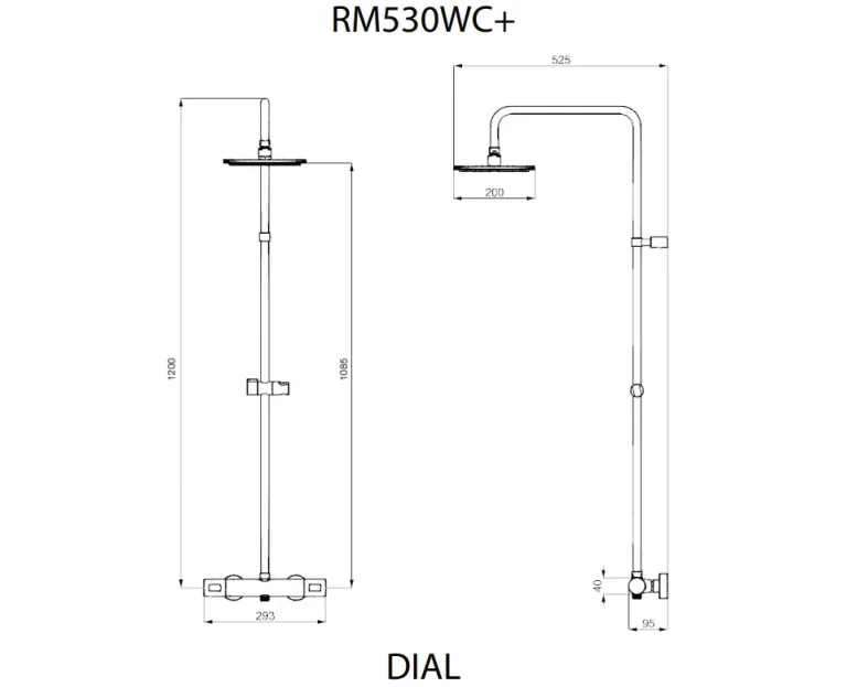 Crosswater Central Multifunction Shower Chrome technical drawing - Image 2