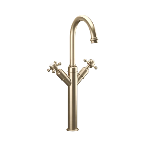 Crosswater Belgravia Crosshead Tall Basin Mixer Deck Mounted With Pop Up Waste Brushed Brass