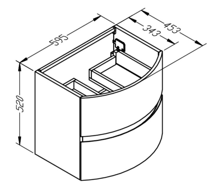 Crosswater Svelte Basin Unit 600 White Gloss technical drawing - Image 3