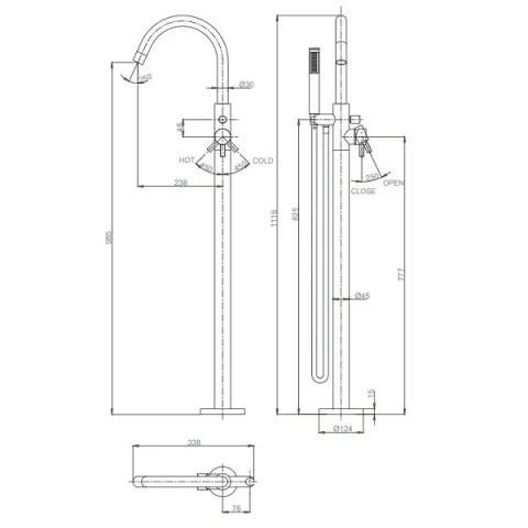Crosswater Mpro Bath Shower Mixer Floor Standing Stainless detail view - Image 4