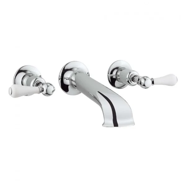 Crosswater Belgravia Lever Wall Stop Taps Chrome White Lever