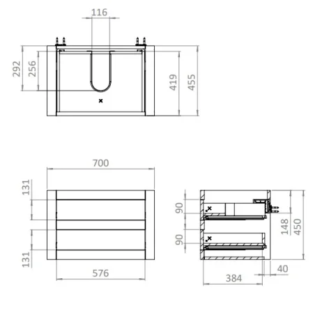 Crosswater Canvass Basin Unit 700 White Gloss detail view - Image 8