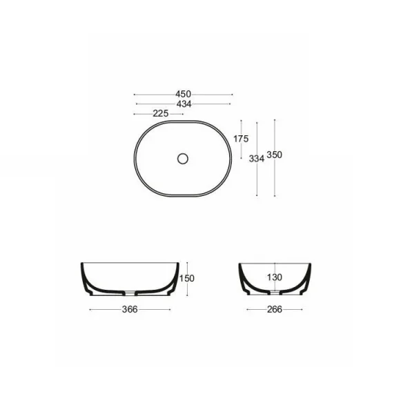 Crosswater Pearl Counter Basin 450 No Overflow White technical drawing - Image 5