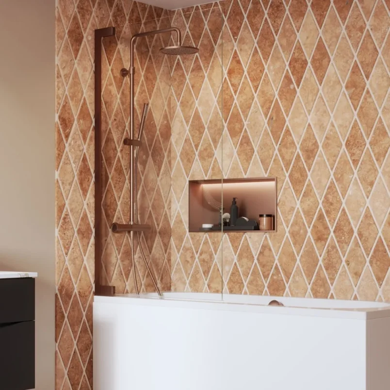 Crosswater Asura 8mm Hinged Bath Screen 900 Brushed Bronze product image - Image 1