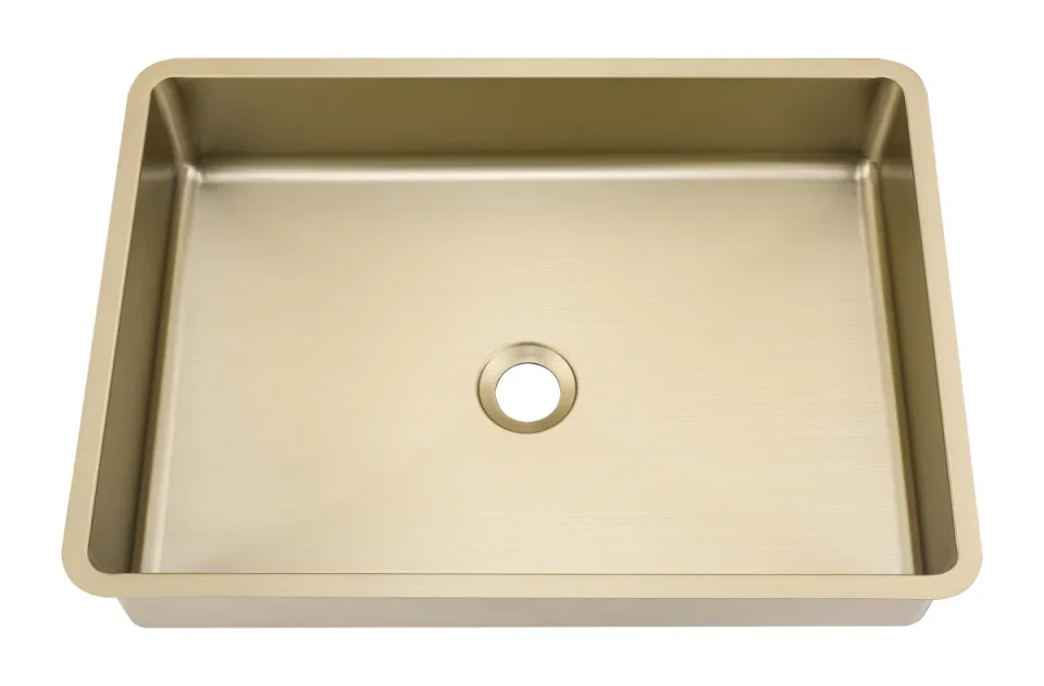 Ava Square Stainless Steel Undermounted Basin 490x340 Brushed Brass product image - Image 1