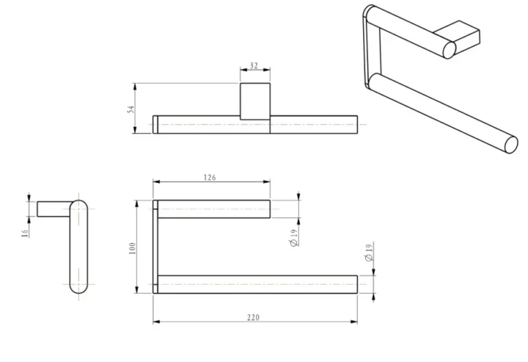 Ava Round Towel Bar - Brushed Stainless Steel technical drawing - Image 2