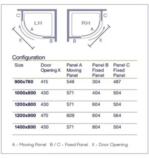 Merlyn Arysto 8 Arysto Eight 1 Door Offset Quadrant Right 1000 X 800mm technical drawing - Image 2