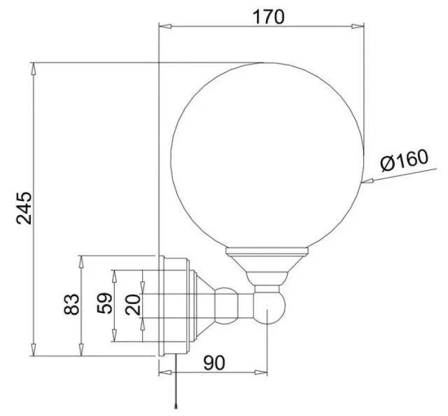 Burlington Edwardian Single Round Light technical drawing - Image 2