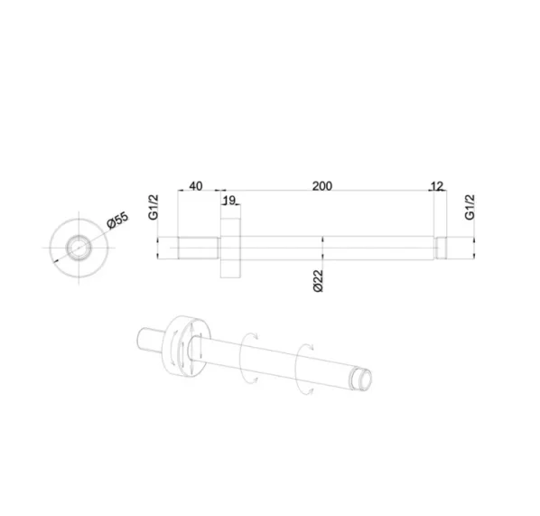 Crosswater Ceiling Shower Arm 200mm Matt Black detail view - Image 4