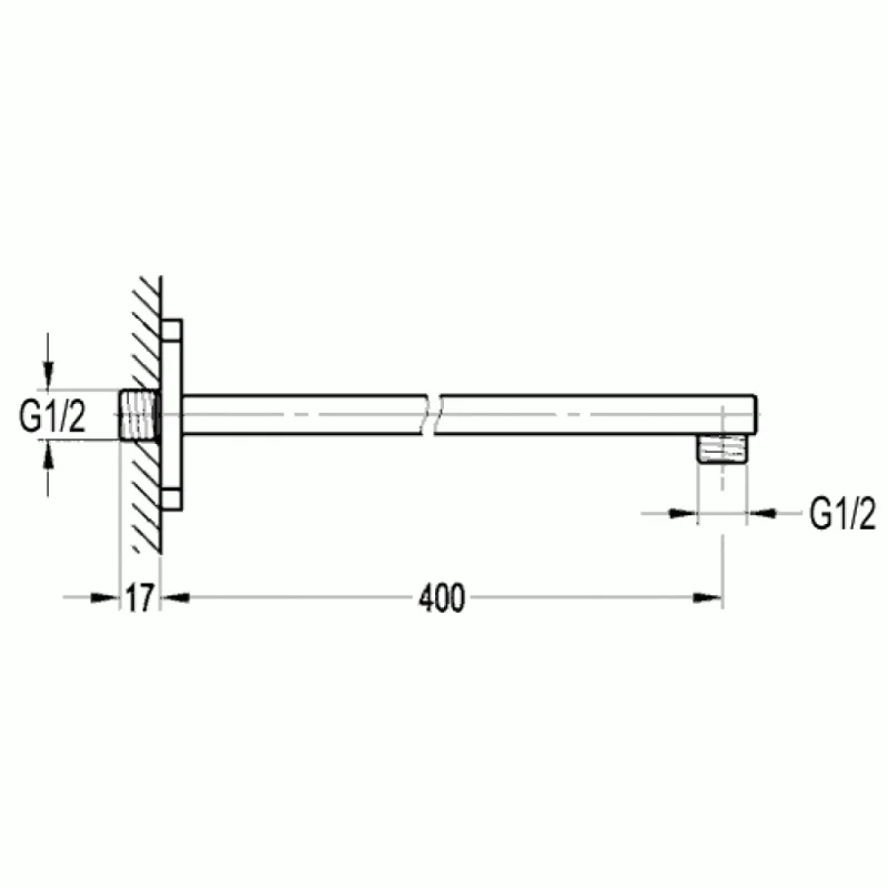 AVA Square Wall Mounted Shower Arm 400mm technical drawing - Image 2