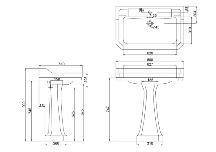 Burlington Classic Pedestal technical drawing - Image 2