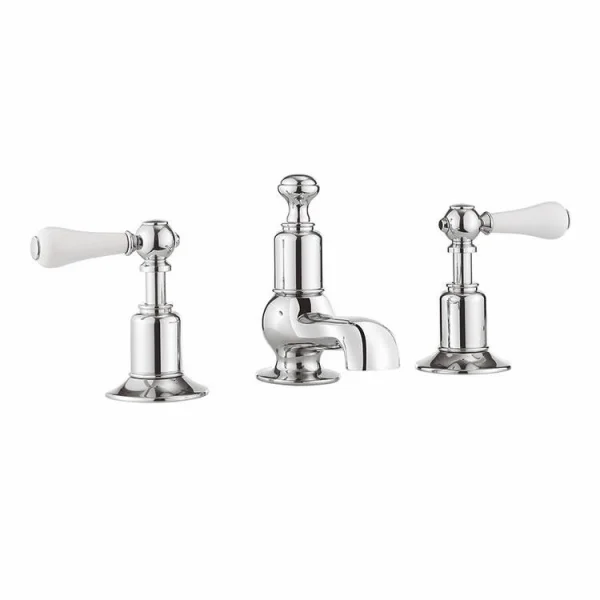 Crosswater Belgravia Lever 3 Tap Hole Basin Mixer Deck Mounted Chrome White Lever