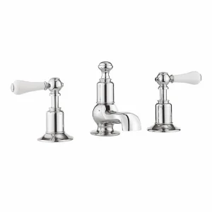Crosswater Belgravia Lever 3 Tap Hole Basin Mixer Deck Mounted Chrome White Lever
