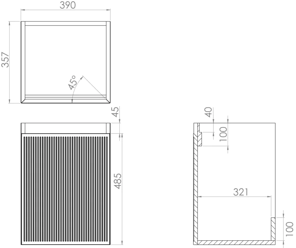 Saneux Monument 40cm 1 Door Wall Mounted Unit - Matte White technical drawing - Image 2