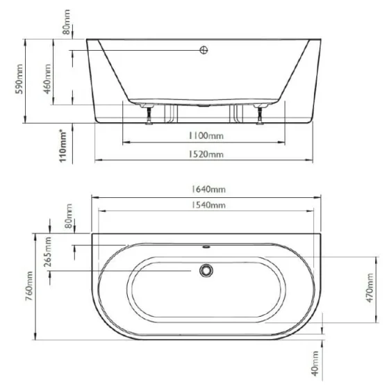 Bc Designs Ancora Btw 1640 X 760 Bath (no Waste) White detail view - Image 3