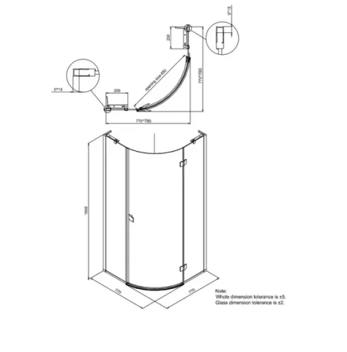 Crosswater Design 8 Quadrant Single Door 8mm Shower Enclosure 800 x 800mm Silver (Version 2) detail view - Image 7