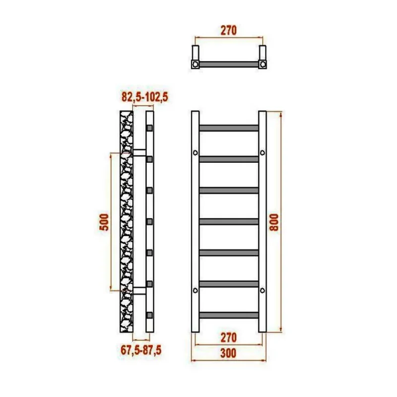 Reina Serena Designer Radiator - 800 X 300 Chrome technical drawing - Image 3