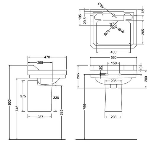 Burlington Edwardian Basin 56cm 2th detail view - Image 4