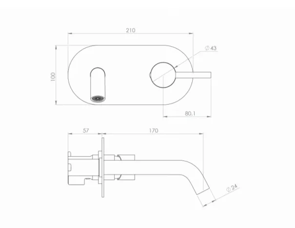 Saneux Cos Wall Mounted Basin Mixer - Matte Black technical drawing - Image 2