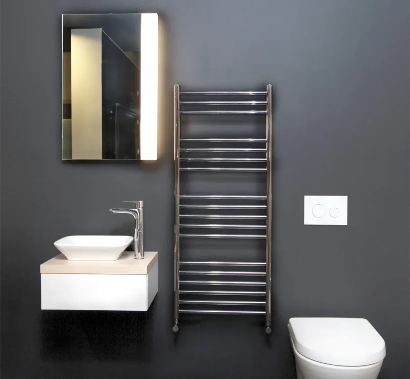 Vogue Chube Towel Radiator Electric Only - Polished Stainless Steel 800X600 detail view - Image 4